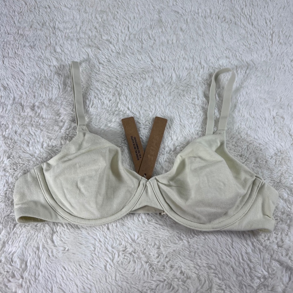 SKIMS Unlined Underwire Bra Ivory Bone 34C Adjustable Straps Hook Eye Closure